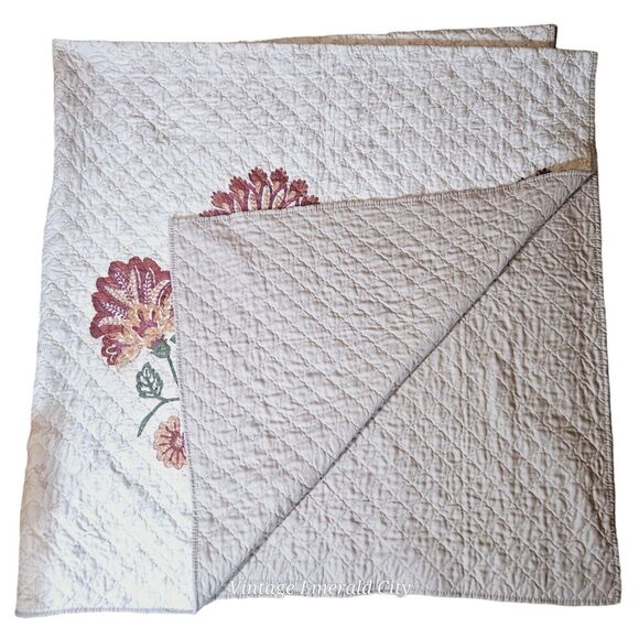 Vtg Double Full size Curio Quilt Reversible Flower Embroidered Bedspread Blanket - Picture 6 of 15